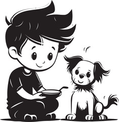 Tender Touches Cartoon Vector Design Little Helper Small Boy and Puppy Logo
