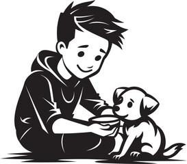 Furry Fun Cartoon Small Boy Icon Paws and Play Boy and Puppy Emblematic Graphic