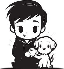 Puppys Partner Boy Feeding Puppy Vector Graphic Cheerful Companionship Cartoon Logo Design