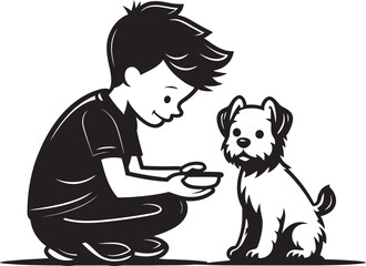 Pawsitive Bond Small Boy and Puppy Icon Loving Interactions Cartoon Vector Graphic