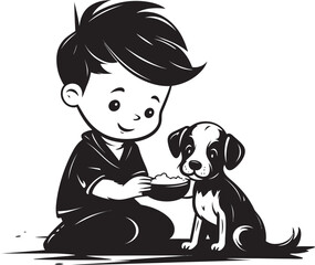 Heartwarming Scenes Boy and Puppy Vector Icon Tender Tails Cartoon Logo Symbol