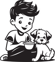 Furry Friendships Small Boy Feeding Puppy Graphic Joyful Journeys Cartoon Vector Design