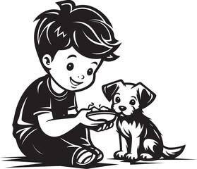 Pawsitively Precious Boy and Puppy Vector Graphic Puppy Love Cartoon Logo Design