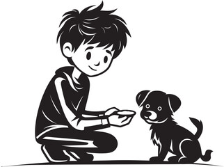 Puppy Love Cartoon Logo Design Heartwarming Hugs Small Boy and Puppy Emblematic