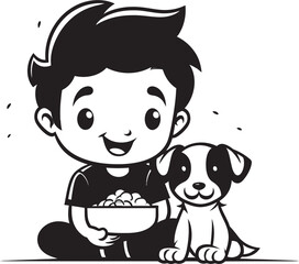Playful Pals Boy Feeding Puppy Emblem Tender Tails Cartoon Small Boy Graphic