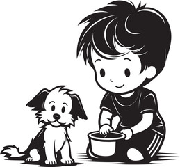 Tender Tails Cartoon Small Boy Graphic Loving Interactions Boy and Puppy Vector Emblem