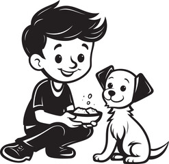 Joyful Journeys Cartoon Small Boy Icon Furry Friendships Boy Feeding Puppy Emblematic Graphic
