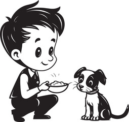 Loving Interactions Cartoon Logo Design Cheerful Companionship Boy Feeding Puppy Symbol