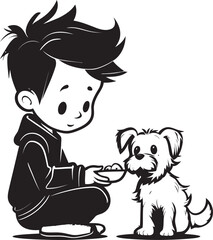 Joyful Connection Cartoon Vector Symbol Tender Affection Boy Feeding Puppy Logo