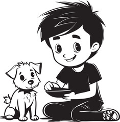 Nurturing Love Cartoon Vector Graphic Cherished Moments Boy Feeding Puppy Emblem