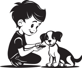 Puppys Partner Small Boy and Puppy Icon Nurturing Love Cartoon Vector Graphic