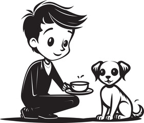 Caring Companions Boy Feeding Puppy Logo Tender Touch Cartoon Small Boy Symbol