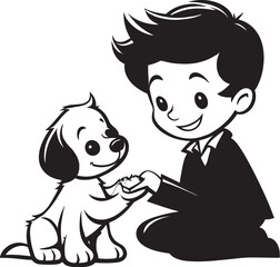 Little Guardian Cartoon Vector Emblem Nurturing Moments Small Boy Feeding Puppy Logo Design