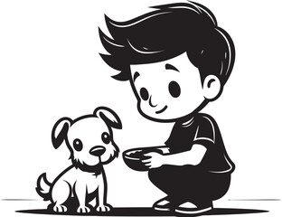 Tender Touch Cartoon Vector Icon Loving Moments Small Boy and Puppy Logo