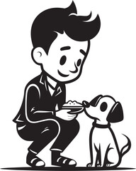 Cheerful Connection Cartoon Small Boy Emblematic Design Nurturing Friendship Boy and Puppy Vector Graphic