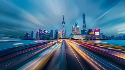 Foto op Aluminium fictional the light trails on the street in shanghai china. © de-nue-pic