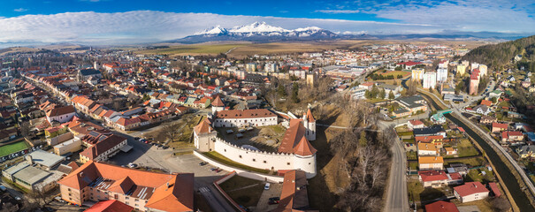 The town of Kezmarok with views of High Tatras, Slovakia - 755149313