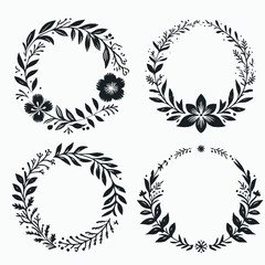 set of circular flower frame. circle flower frame on white background	
