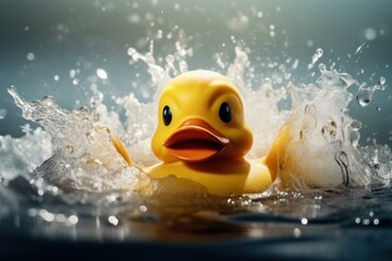 Buoyant Rubber water duck. Pool summer. Generate Ai - obrazy, fototapety, plakaty
