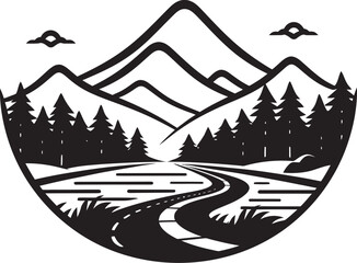 Fototapeta premium Serene Sketch Simple Nature Vector Graphic Elemental Evolve Clean Vector Landscape Symbol
