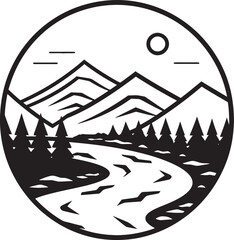 Harmony Horizon Clean Vector Landscape Design Zen Contours Minimalistic Nature Emblem