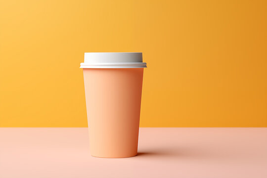 mocap of an empty paper cup of coffee in trend color prsik fuzz