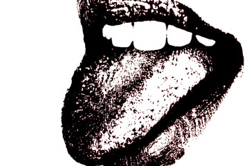 silhouette of mouth with tongue out isolated on transparent white background vector image