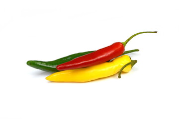 Close-up of different coloured chillies