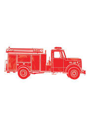 Cute simple screen print style fire engine emergency service vintage vehicle. Child poster Wall art