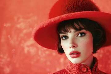A young woman in vivid red attire captures attention, exemplifying retro style and beauty