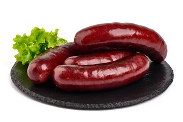 Grilled bavarian sausages, isolated on white background.