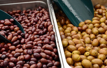 Olives at local market background