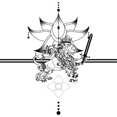 geometric lines tattoo heraldic lion crest illustration in vector format