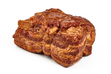 Smoked pork loin, meat fillet, isolated on white background.