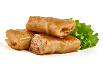Stuffed cabbage rolls isolated on white background.
