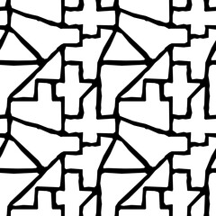 Seamless pattern. Figures ornament. Folk wallpaper. Polygons, triangles backdrop. Embroidery background. Tribal motif. Ethnic mosaic. Digital paper, textile print, web design, abstract. Vector art