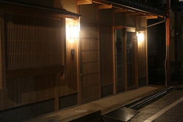 Night time street view of Gion area in Kyoto. High quality photo