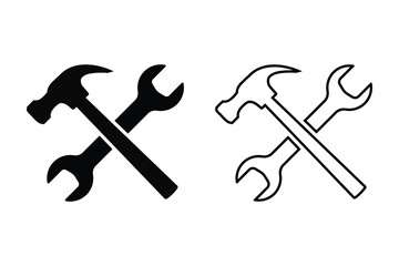 Wrench and hammer vector illustration, crossed spanner hammer symbol