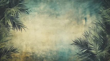 Fotobehang Tropical Foliage on Dark Grunge Background with Vintage Feel. Wallpaper   © Jackosnart-k