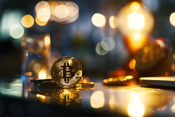 Golden Bitcoin Amidst Circuitry: A Glimpse into Digital Currency,Illuminated Bitcoin Amidst Intricate Computer Hardware Components