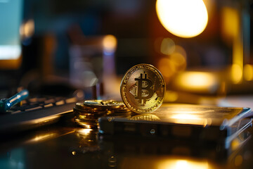 Golden Bitcoin Amidst Circuitry: A Glimpse into Digital Currency,Illuminated Bitcoin Amidst Intricate Computer Hardware Components