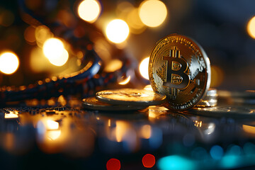 Golden Bitcoin Amidst Circuitry: A Glimpse into Digital Currency,Illuminated Bitcoin Amidst Intricate Computer Hardware Components