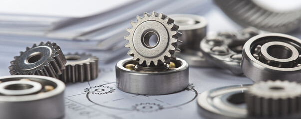 Gears, bearings and mechanism parts.Elements of mechanical blocksand construction.