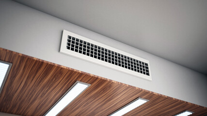Hotel room air ventilation grill on the wall. 3D illustration