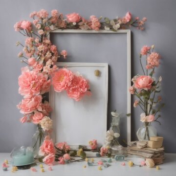 flowers in the window, Frame for a photo with decorative flowers