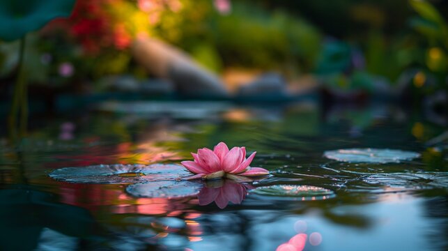 "Dawn's Reflection: Tranquility in Bloom"
