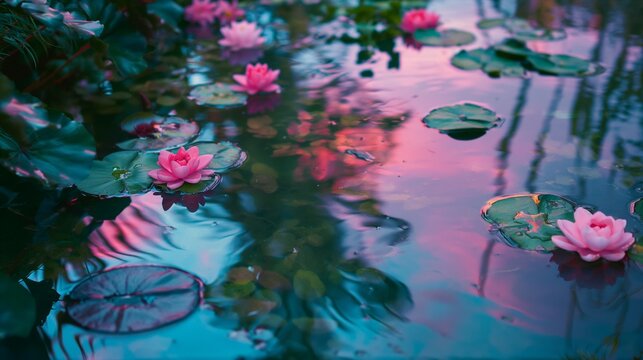 "Dawn's Reflection: Tranquility in Bloom"