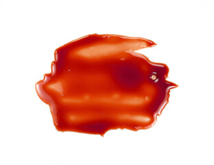 Pomegranate sauce dressing isolated on white. Pomegranate syrup puddle on white. Pomegranate sauce puddle.