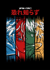 Vector illustration of Japan comic For boys t-shirt.
