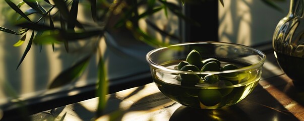 pure olive oil into a bowl close up